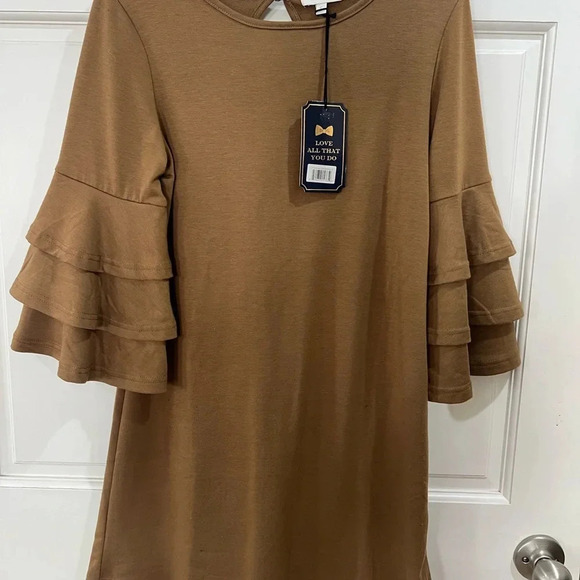 NWT Simply Southern Caramel Bell-Sleeved Dress Size Small - Picture 2 of 6